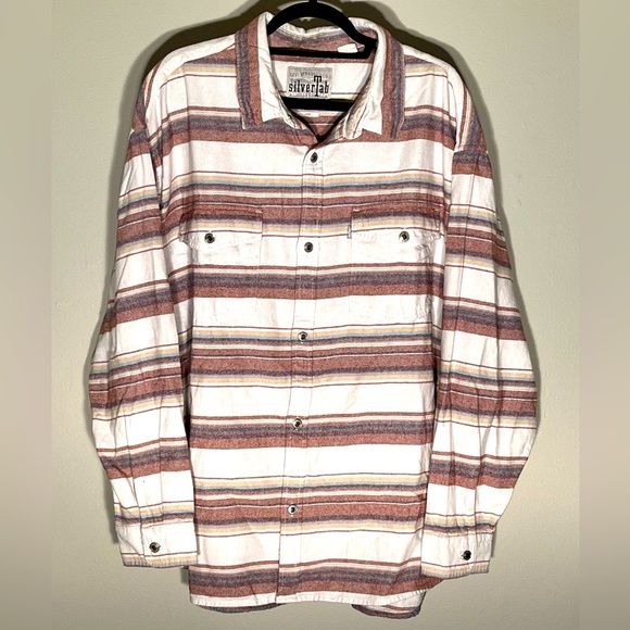 Levis Shirt Mens XL Loose Striped Metal Button Western Sample Silver Tab (B) - Picture 1 of 14